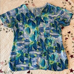 Floral Blue and Green Women's Top